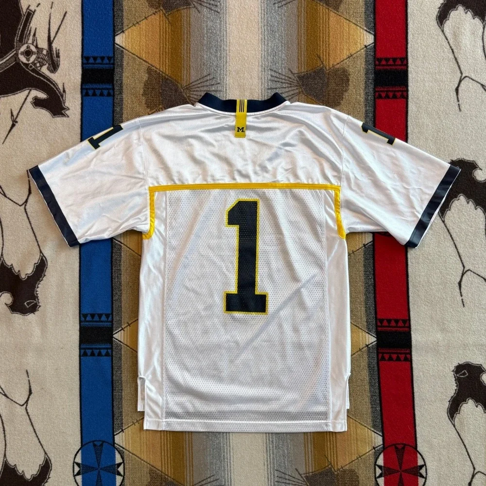 Adidas Michigan Wolverines Jersey White Blue Yellow Number 1 Mens Small Football